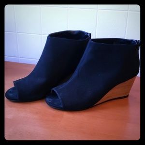 Faux suede open toe wedges